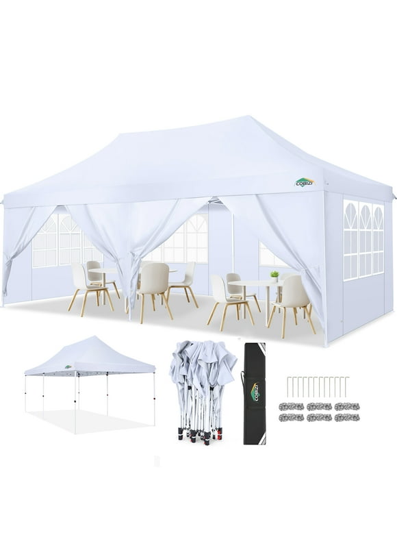 COBIZI 10x20 Pop up Canopy with 6 Removable Sidewalls,Outdoor Waterproof Canopy Tents for Partie Wedding,Instant Sun Protection Shelter with Upgrade Raised Roof and Carry Bag,White