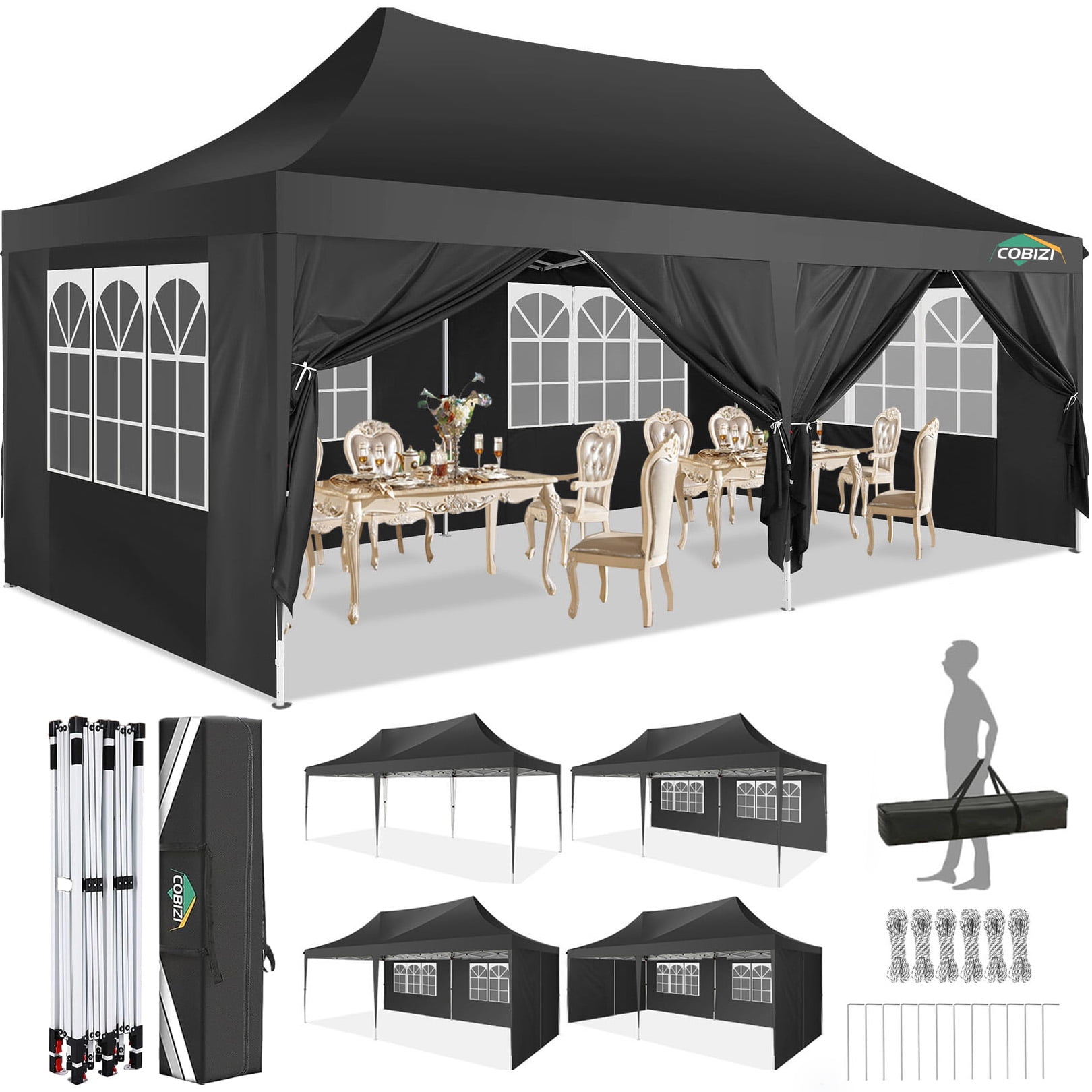 COBIZI 10x20 Pop up Canopy Gazebo,Outdoor Canopy Tent with 6 Removable ...