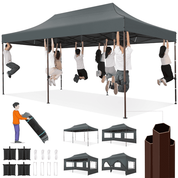 COBIZI 10x20 Pop Up Canopy Tent Heavy Duty with 6 Removable Sidewalls,Commercial Heavy Duty Pop Up Tent for Parties Waterproof and UV 50+ Wedding Tent with Roller Bag(Gray)