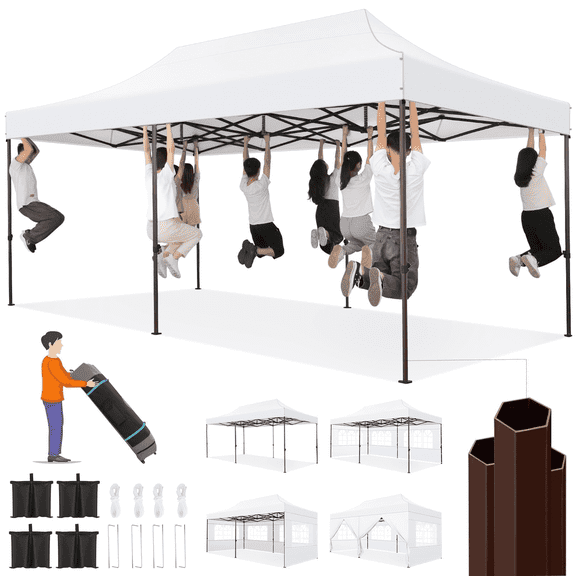 COBIZI 10x20 Pop Up Canopy Tent Heavy Duty with 6 Removable Sidewalls,Commercial Heavy Duty Pop Up Tent for Parties Waterproof and UV 50+ Wedding Tent with Roller Bag(White)