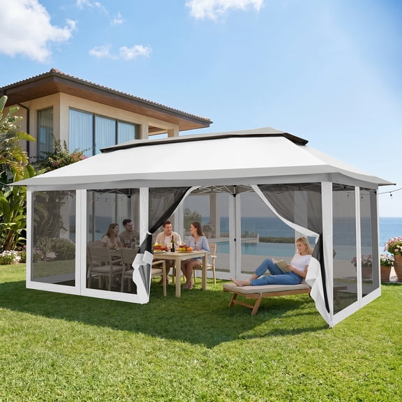 COBIZI 10x20 Pop Up Gazebo, Outdoor Patio Canopy Tent with Netting, Double Roof Vented Gazebo, 3 Adjustable Height Settings, 240 Sq. Ft. Sun Shade Shelter for Backyard, Lawn, Deck, Light Gray