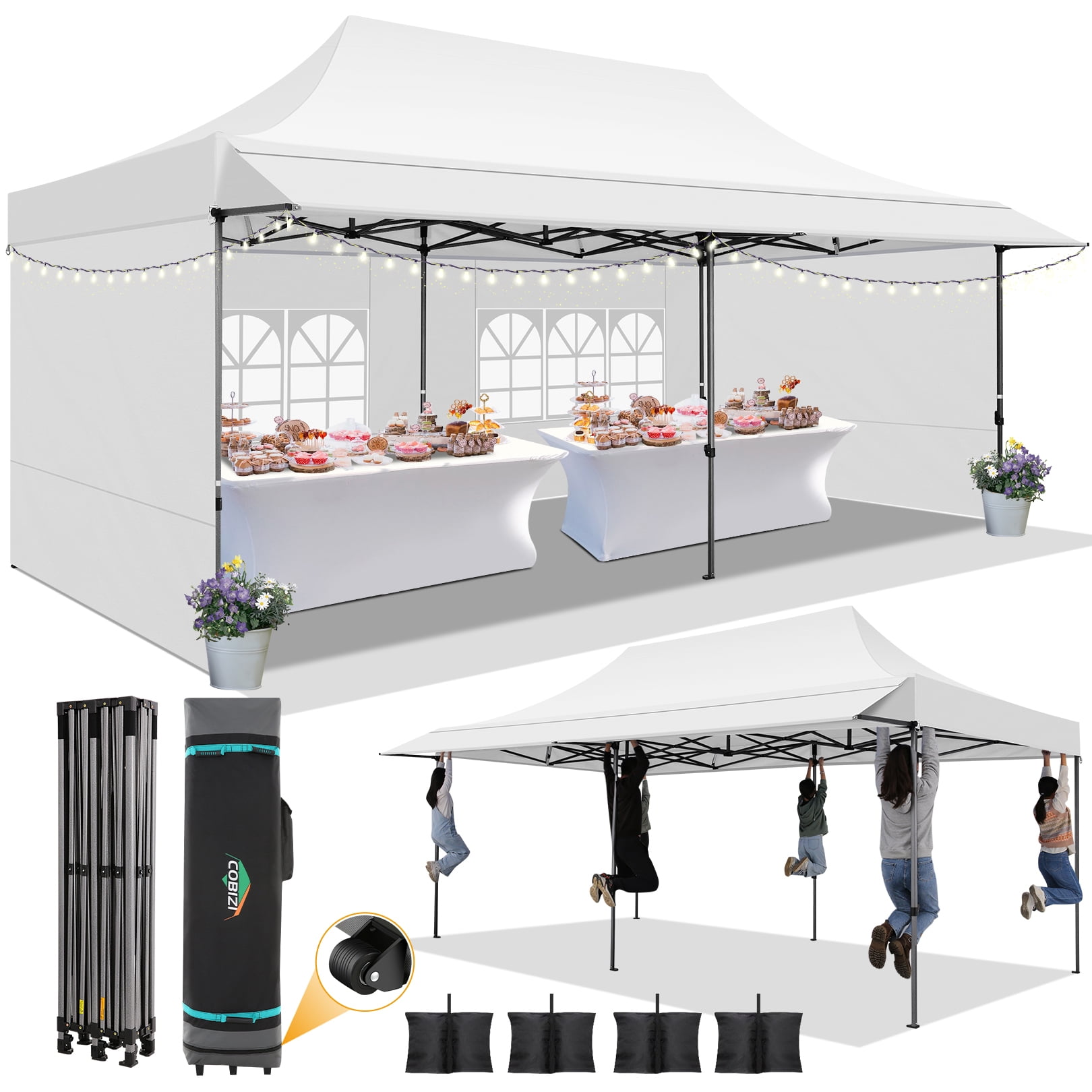 White 10x20ft Heavy Duty Waterproof Pop Up Canopy Tent