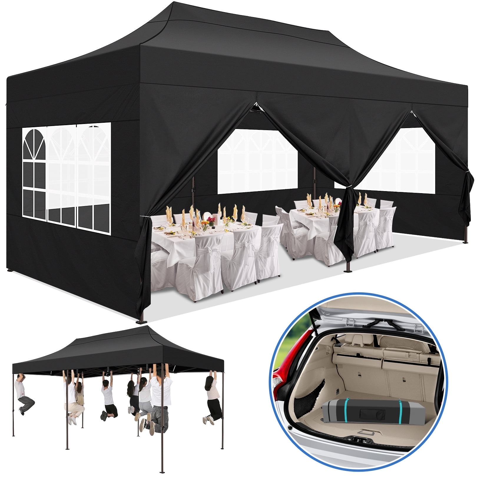 Black 10' x 20' Alloy Steel Outdoor Canopy Tent with Side Walls