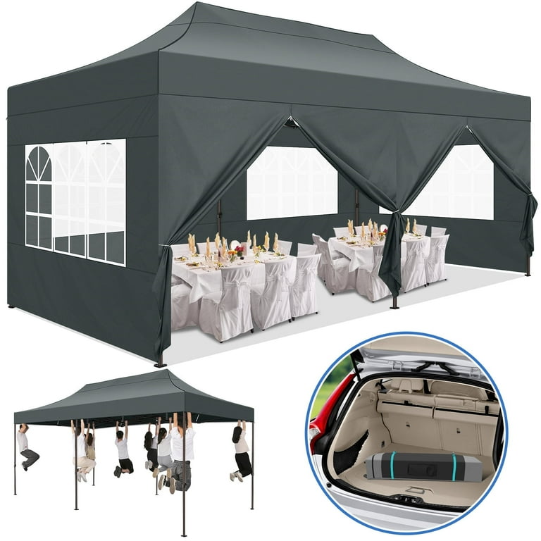 Cobizi 10x20ft Pop Up Canopy Tent with 6 Removable Sidewalls Easy Up Commercial Canopy Waterproof and UV50 Gazebo with Portab