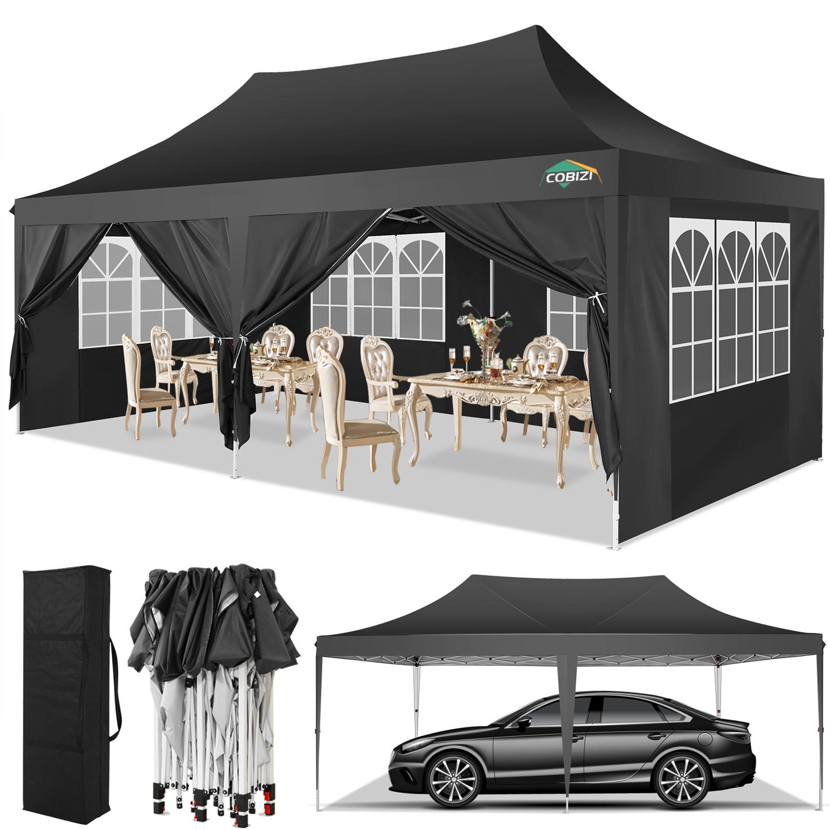 COBIZI 10x20 Pop up Canopy Gazebo, Outdoor Canopy Tent with 6 Removable ...