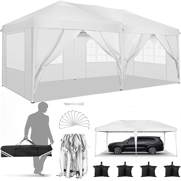 COBIZI 10x20 Pop up Canopy Party Tent Outdoor Event Protable Instant Shelter Canopy Gazebo with 6 Removable Sidewalls and Carry Bag,White
