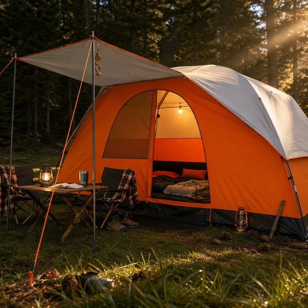 COBIZI 6-8-10 Person Family Camping Tents with Easy Setup, 15x9FT Heavy Duty Waterproof & UV Protection Tent with Removable Rainfly, Wind Ropes and Stakes, Orange