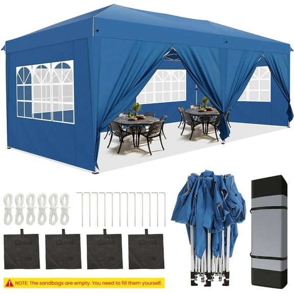 COBIZI 10x20 Pop-up Canopy Tent for Parties, Easy Up Party Tent Waterproof Canopy Tent with Sidewalls, Outdoor Event Tent for Wedding, Backyard, with Center Lock, Sandbags,Top Reinforced,blue
