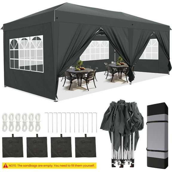 COBIZI 10x20 Pop-up Canopy Tent for Parties, Easy Up Party Tent Waterproof Canopy Tent with Sidewalls, Outdoor Event Tent for Wedding, Backyard, with Center Lock, Sandbags,Top Reinforced,gray