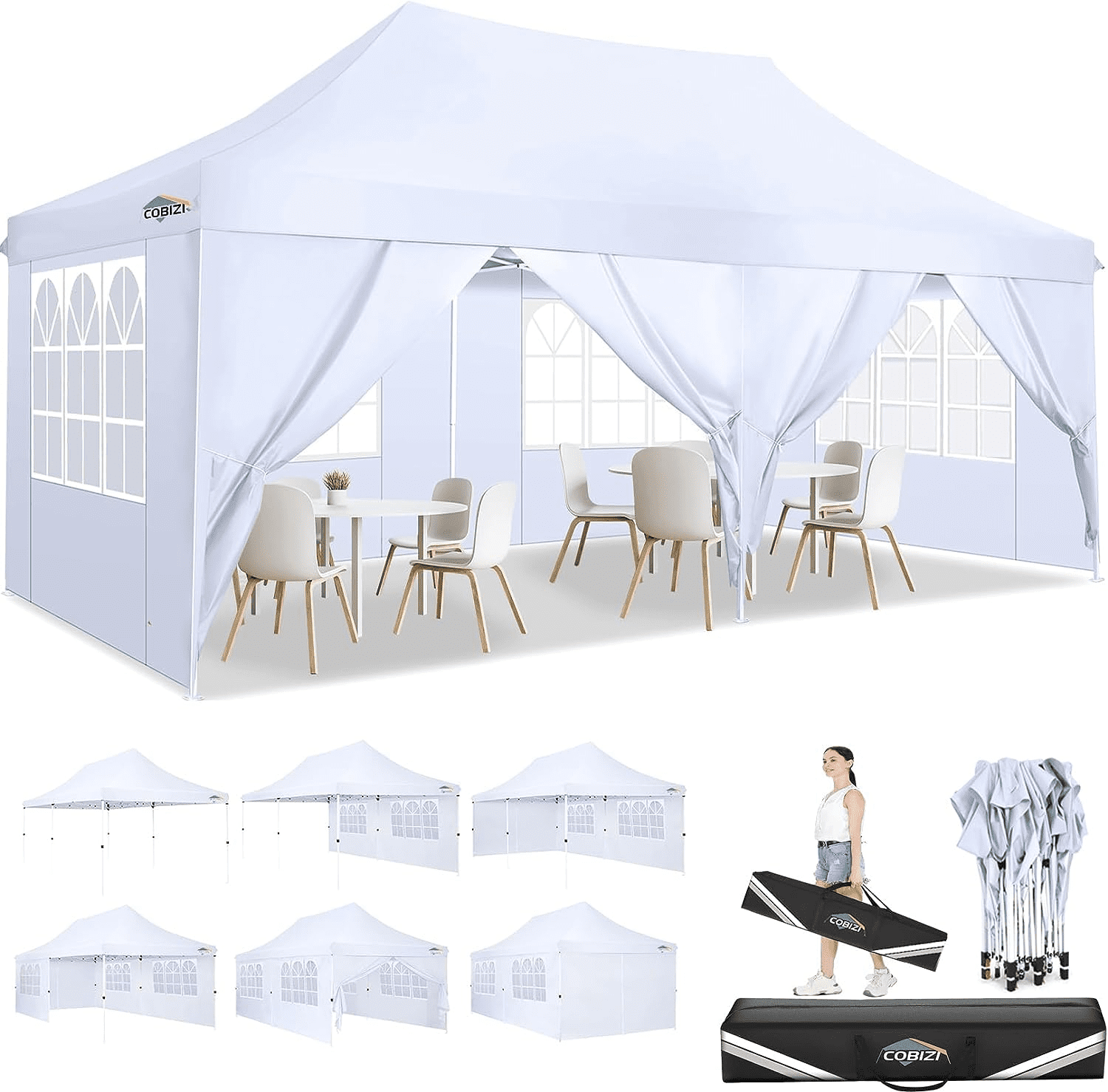 10x20ft Pop Up Canopy Tent with 6 Removable Sidewalls,Easy Up