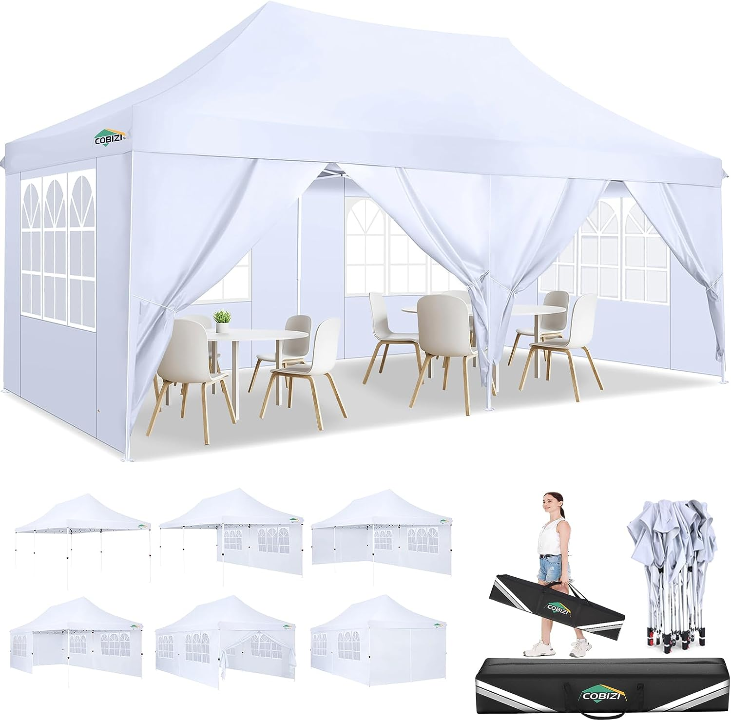 10x20ft Pop Up Canopy Tent with 6 Removable Sidewalls, Easy Up
