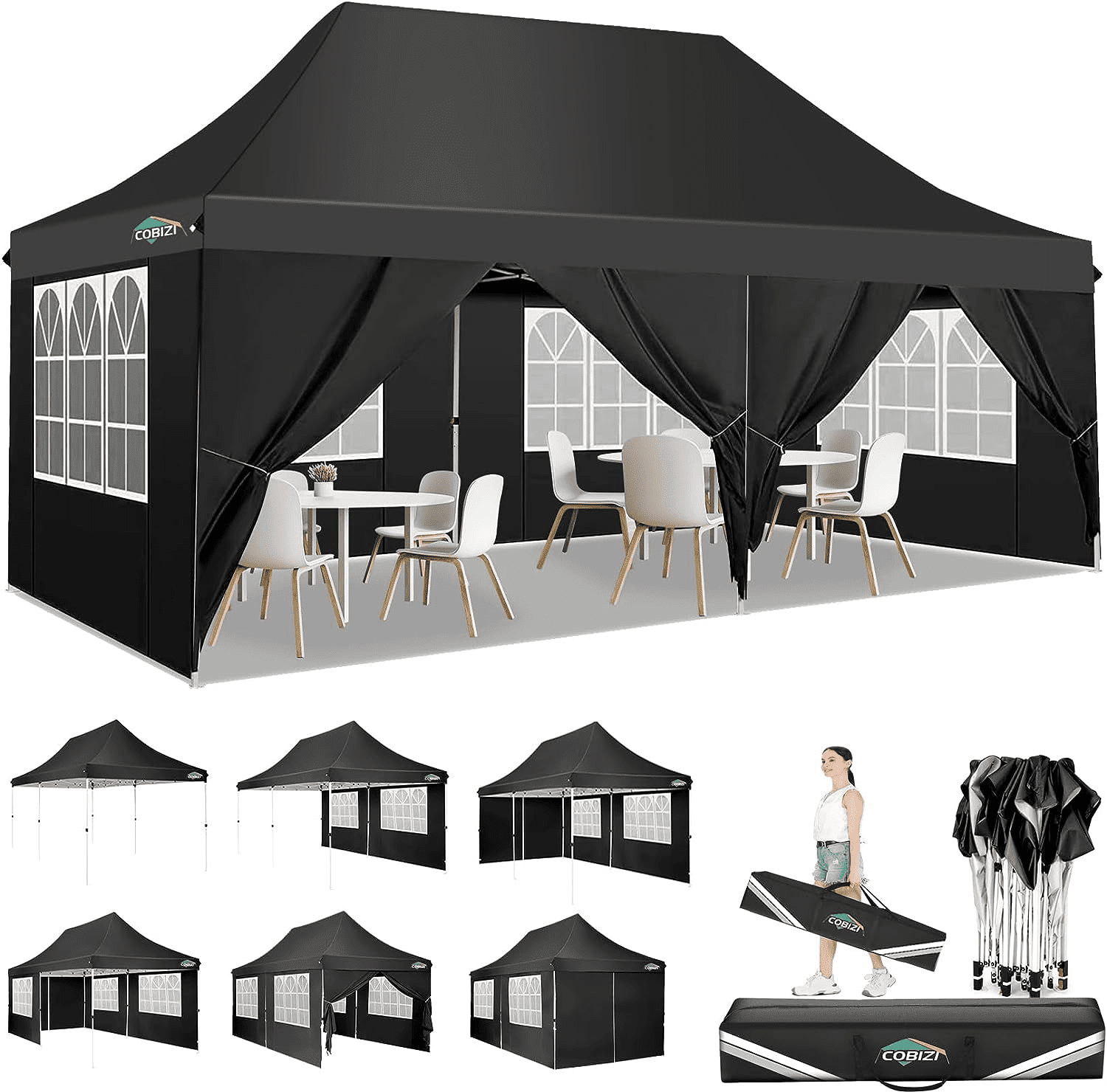 10x20ft Pop Up Canopy Tent with 6 Removable Sidewalls,Easy Up