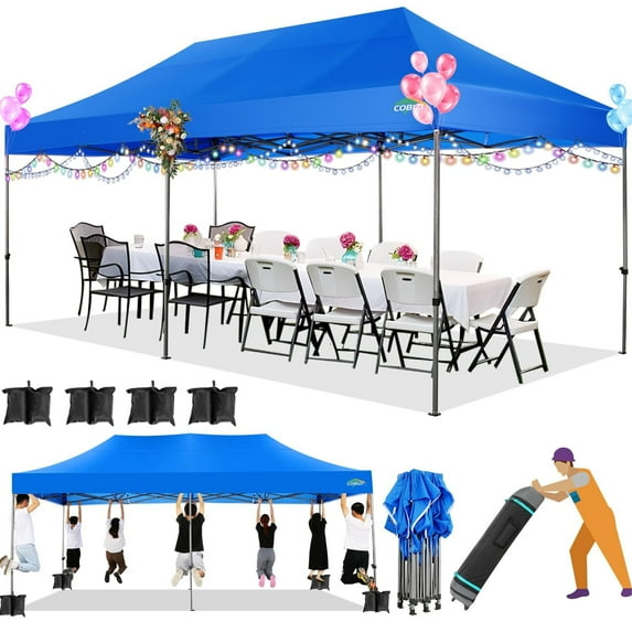 COBIZI 10x20ft Pop up Canopy, Heavy Duty Party Canopy Waterproof Commercial for Outdoor,Blue