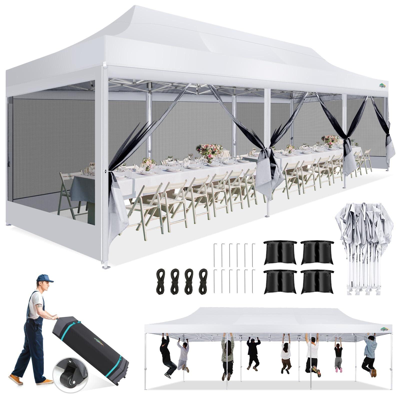 COBIZI 10x30 Canopy Tent, Heavy Duty Pop up Canopy with Sidewalls ...