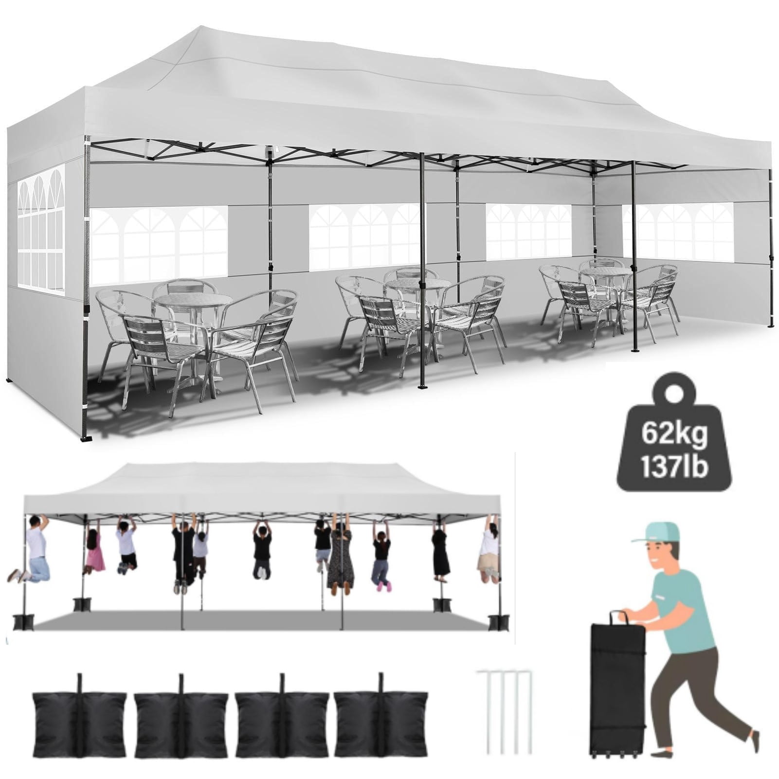 COBIZI 10x30 Pop Up Canopy Tent With 8 Sidewalls - Waterproof Instant Party Tent For Weddings, Backyard, Outdoor Events
