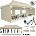thumbnail image 1 of COBIZI 10x30 Heavy Duty Pop up Canopy Tent with 5 Waterproof Walls, UPF 50+ Protection, Roller Bag, Adjustable Heights, and 4 Sand Bags,Khaki (Enhanced Hexagonal Frame), 1 of 10