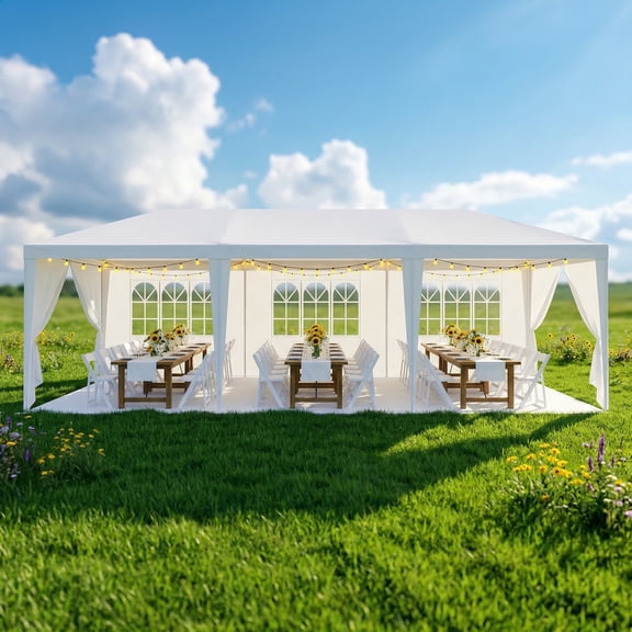 COBIZI 10x30 Party Tent with 8 Sidewalls Outdoor Canopy Tent for party Patio Camping Gazebo Shelter for Weddings Waterproof Heavy Duty Event Carpa All Season, White
