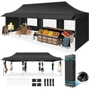 COBIZI 10x30 Heavy Duty Pop Up Canopy for Party Wedding Outdoor Events, Waterproof 420D PU Oxford UPF 50+, Removable Awning & 5 Sidewalls, Easy Set-Up with 1080D Roller Bag,Black