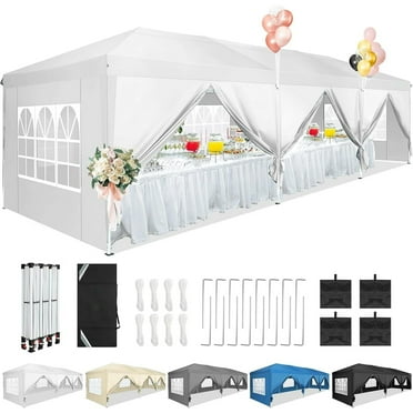 COBIZI 10x30 Pop Up Canopy Party Tent 10x30 Canopy Tent with 8 Sidewalls,Waterproof UPF 50  0utdoor Wedding Event Tents for Parties Backyard Canopy Gazebo with 4 Sand Bags&Carry Bags,White