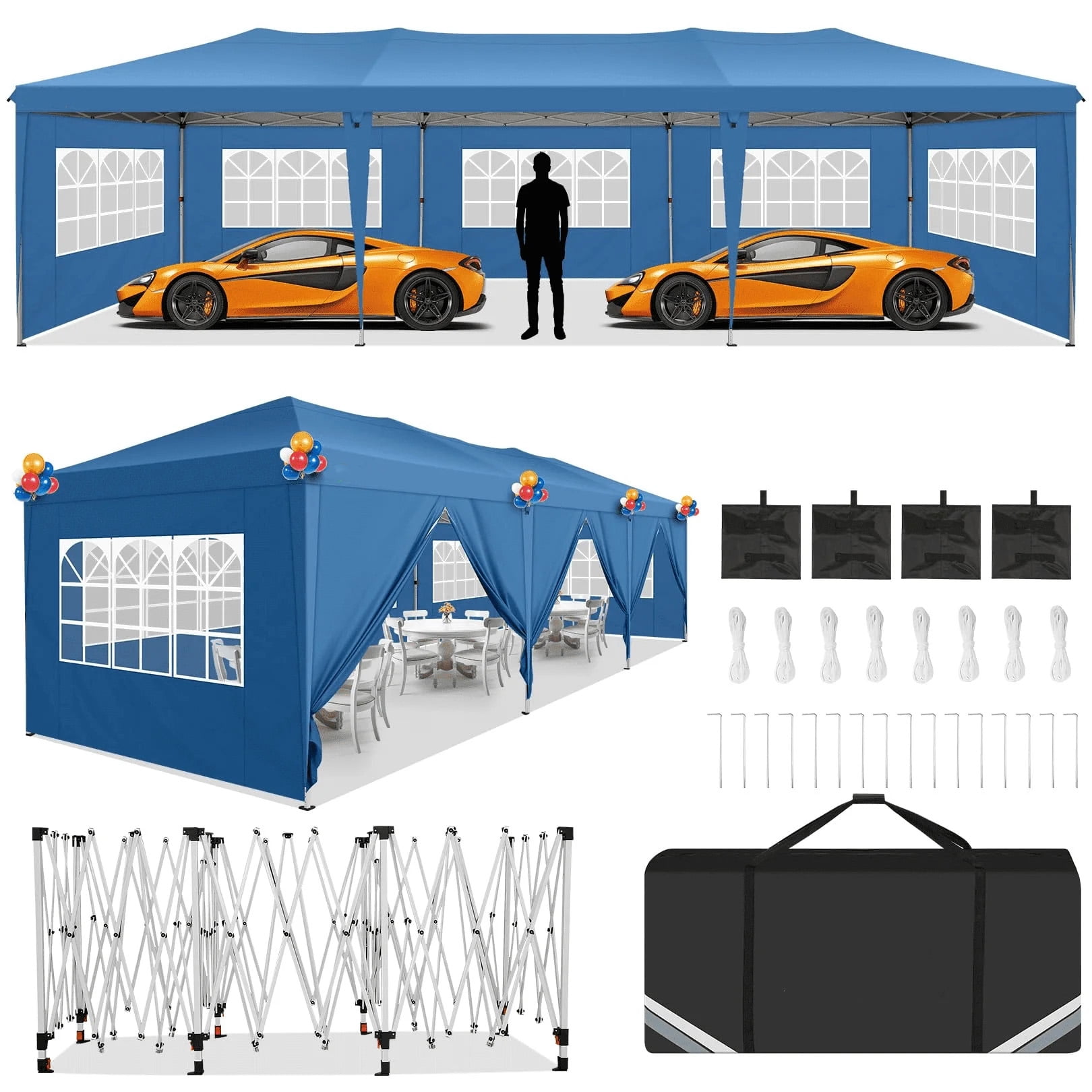 Photo 1 of COBIZI 10x30 Pop Up Canopy Party Tent 10x30 Canopy Tent with 8 Sidewalls,Waterproof UPF 50+ 0utdoor Wedding Event Tents for Parties Backyard Canopy Gazebo with 4 Sand Bags&Carry Bags,Blue
