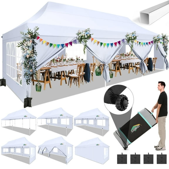 COBIZI 10x30 Pop-up Canopy Outdoor Wedding Party Tent Patio Gazebo Commercial Canopy Tent with Sidewalls White
