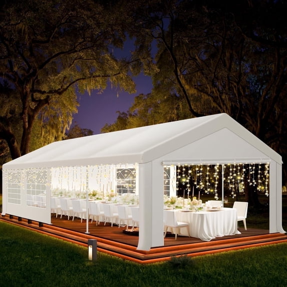 COBIZI 10x30ft Party Tent Heavy Duty, Wedding Tent, Event Tent for Parties, Carpas para Fiestas with 6 Removable Sidewalls, 10x30 Tent with Built-in Sandbag, UV50+, Waterproof, Carport, White