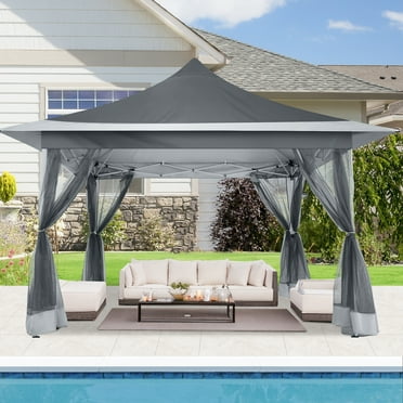 COBIZI 11.8x11.8 Outdoor Gazebo,Patio Gazebo Canopy with Mosquito Netting,Shade Tent for Party, Backyard, Deck, Patio Lawn & Garden,Complete Gazebo Canopy with Steel Frame Double Roof Tops,Gray