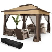 COBIZI 12'x12' Pop-up Gazebo Patio Gazebo Outdoor Gazebo Canopy with Mosquito Netting Patio Tent Backyard Canopy with 2-Tiered Vented Top 3 Adjustable Height and 144 Square ft of Shade, Khaki