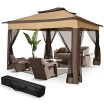 COBIZI 11x11 Pop up Gazebo Outdoor Canopy Gazebo Patio Gazebo with Mosquito Netting Canopy Shelter with 121 Square feet of Shade for Poolside, Garden, Party and Backyard, Brown