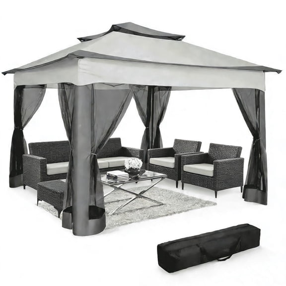 COBIZI 11x11 Pop up Gazebo Outdoor Canopy Gazebo Patio Gazebo with Mosquito Netting Canopy Shelter with 121 Square feet of Shade for Poolside, Garden, Party and Backyard, Gray