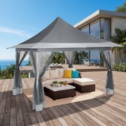 COBIZI 12x12 Pop up Gazebo Outdoor Canopy Gazebo Patio Gazebo with Mosquito Netting Canopy Shelter with 121 Square feet of Shade for Poolside, Garden, Party and Backyard, GrayPeaked Roof