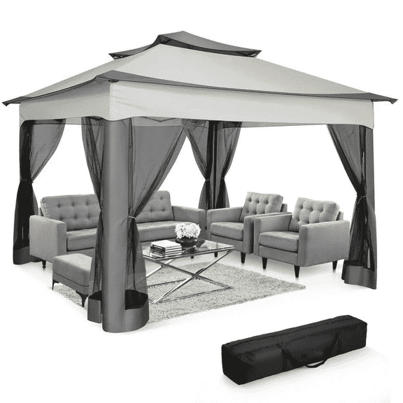 COBIZI 11x11 Pop up Gazebo Outdoor Canopy Gazebo Patio Gazebo with Mosquito Netting Canopy Shelter with 121 Square feet of Shade for Poolside, Garden, Party and Backyard, Gray