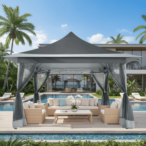 COBIZI 12'x12' Gazebo Tent Outdoor Pop up Gazebo Canopy Shelter with Mosquito Netting, Dark Gray