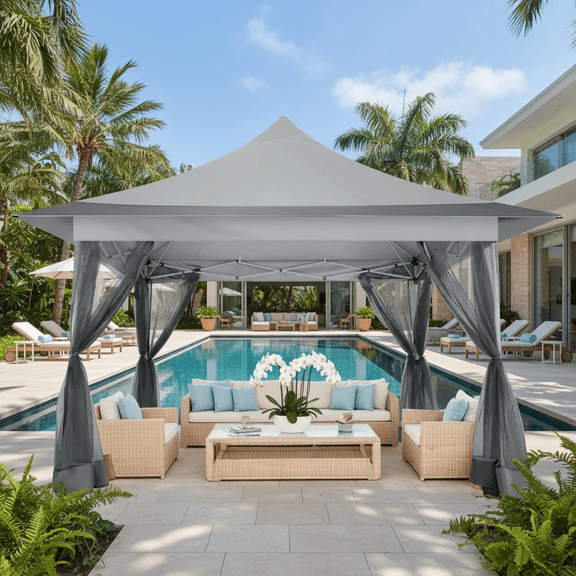 COBIZI 12'x12' Gazebo Tent Outdoor Pop up Gazebo Canopy Shelter with Mosquito Netting, Light Gray