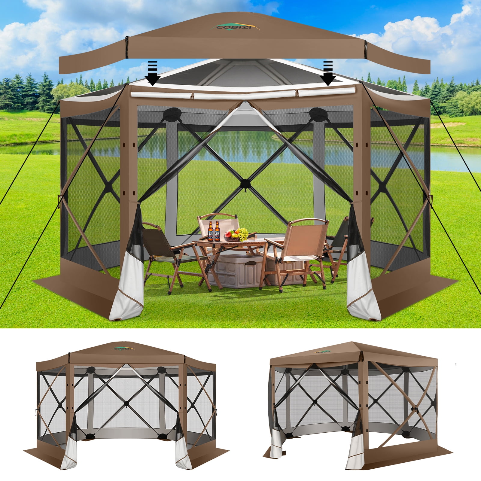 12'x12 Pop Up Gazebo 6Sided Screen House Tent for Camping