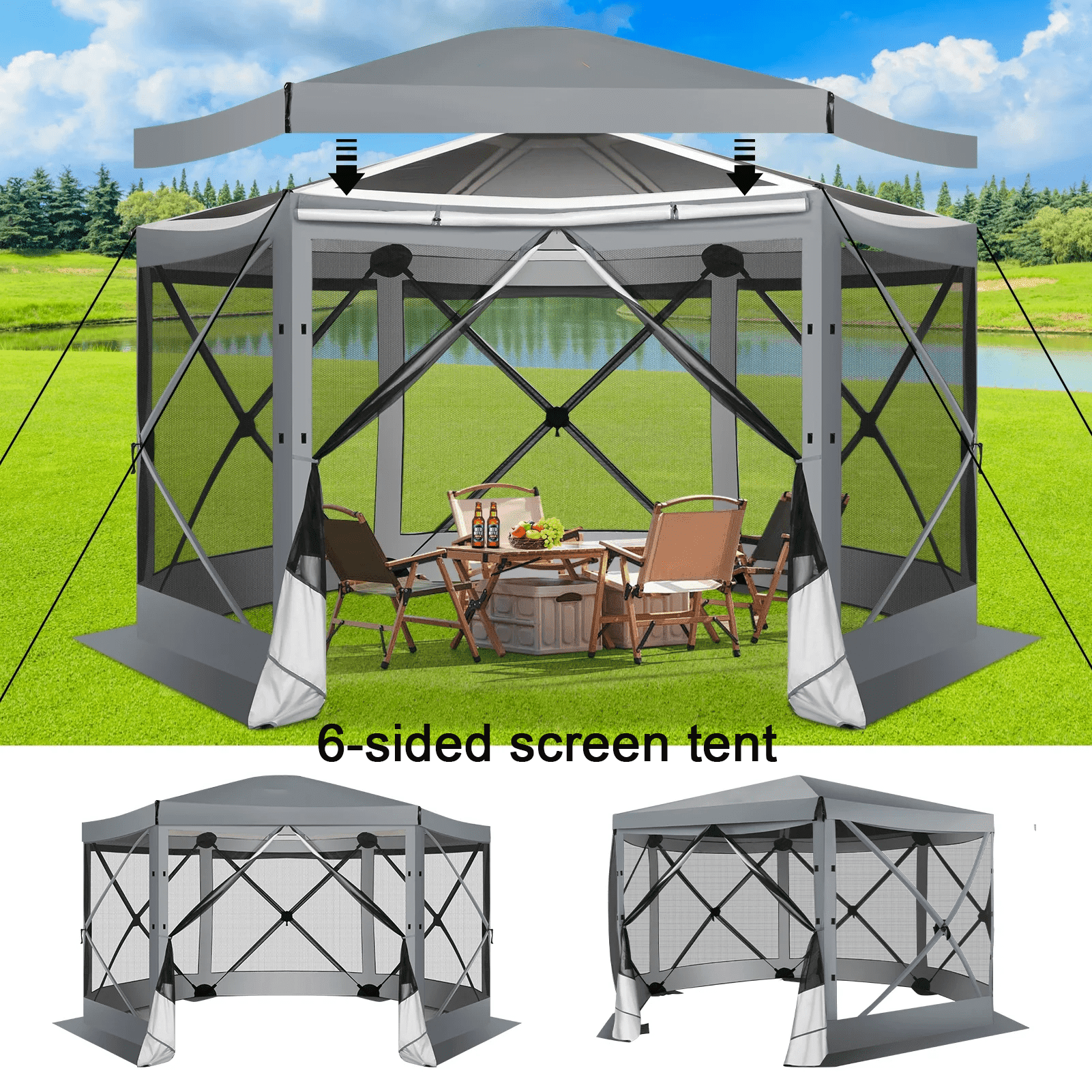 Gray 12x12 Hexagonal Pop-Up Gazebo with Mesh Sides