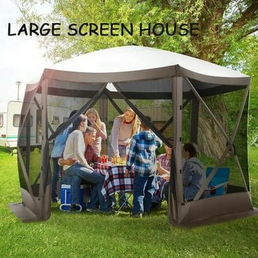 COBIZI 12'x12' Pop-up Gazebo Outdoor Camping Tent with 6 Sides Mosquito Netting, Waterproof, UV Resistant, Portable Screen House Room, Easy Set-up Party Tent with Carry bag, Ground Spike, Brown