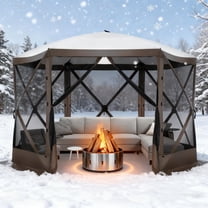 COBIZI 12'x12' Pop-up Gazebo Outdoor Camping Tent with 6 Sides Mosquito Netting, Waterproof, UV Resistant, Portable Screen House Room, Easy Set-up Party Tent with Carry bag, Ground Spike, Brown