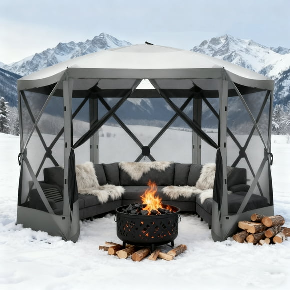 COBIZI 12'x12' Pop-up Gazebo Outdoor Camping Tent with 6 Sides Mosquito Netting, Waterproof, UV Resistant, Portable Screen House Room, Easy Set-up Party Tent with Carry bag, Ground Spike, Gray