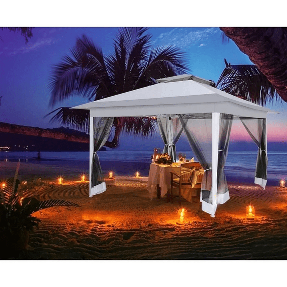 COBIZI 12'x12' Pop-up Gazebo Patio Gazebo Outdoor Gazebo Canopy with Mosquito Netting Patio Tent Backyard Canopy with 2-Tiered Vented Top 3 Adjustable Height and 144 Square ft of Shade, Gray