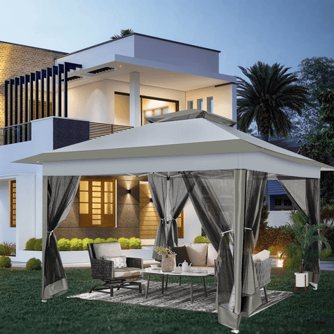 COBIZI 12'x12' Pop-up Gazebo Patio Gazebo Outdoor Gazebo Canopy with Mosquito Netting Patio Tent Backyard Canopy with 2-Tiered Vented Top 3 Adjustable Height and 144 Square Ft of Shade, Dark Gray