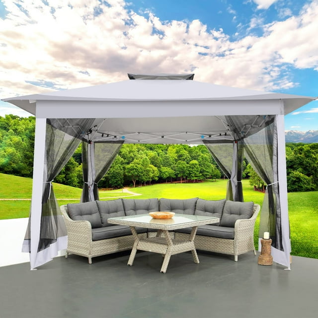 12x12 Outdoor Gazebo Pop Up Gazebo Canopy with Mosquito Netting
