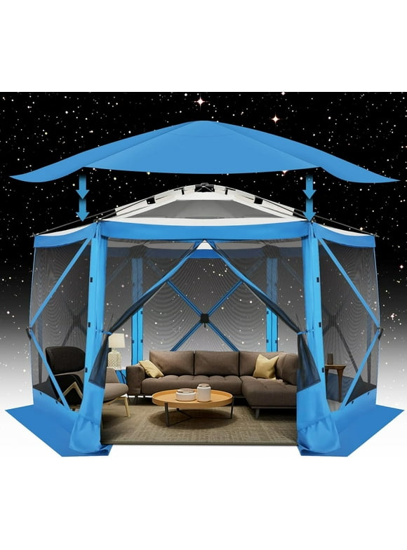 COBIZI 12x12 Pop-up Gazebo Starry Sky Screen Canopy Tent Screen House for Camping, Screen Room with Mosquito Netting, Hub Tent Instant Screened Canopy with Carrying Bag and Ground Stakes, Blue