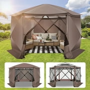 COBIZI 12x12 Pop-up Gazebo Starry Sky Screen Canopy Tent Screen House with 5 Sidewalls and Mosquito Nettings for Camping, Hub Tent Instant Screened Canopy with Carrying Bag and Ground Stakes, Brown
