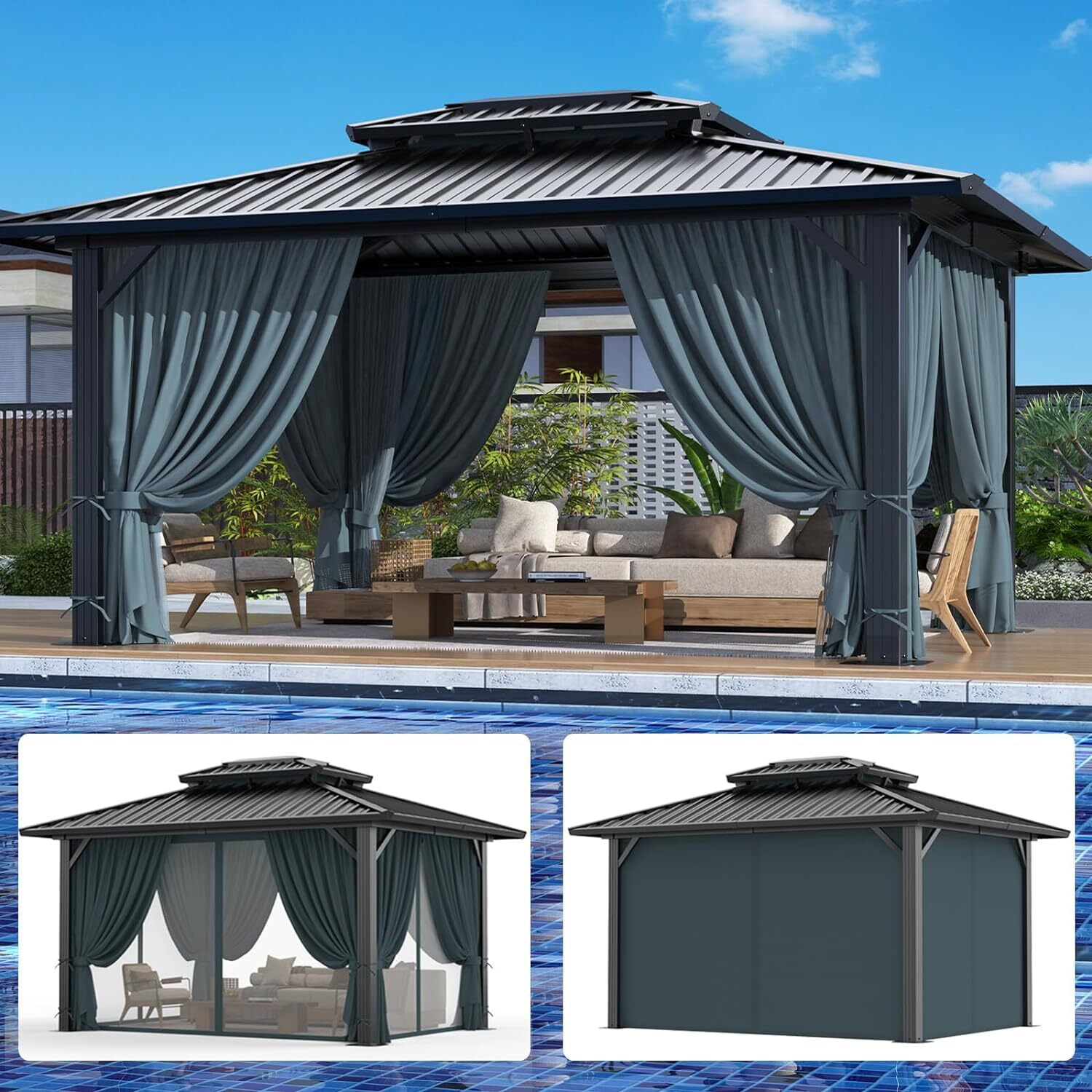 COBIZI 12x20 Hardtop Gazebo Aluminum Metal Gazebos Galvanized Steel ...