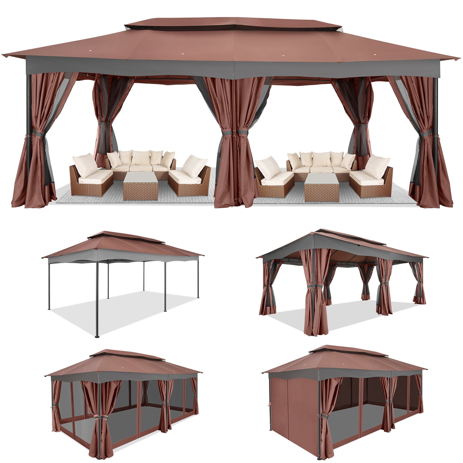 12x20 Heavy Duty Canopy Gazebo Outdoor Gazebo with 6 Netting and