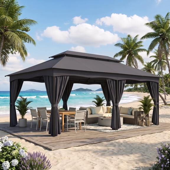 COBIZI 12x20 Heavy Duty Canopy Gazebo Outdoor Gazebo with 6 Curtains 100% Waterproof Party Wedding Tents with Double Roof and Metal Steel Frame for Backyard, Patio, Lawn, Garden, Black