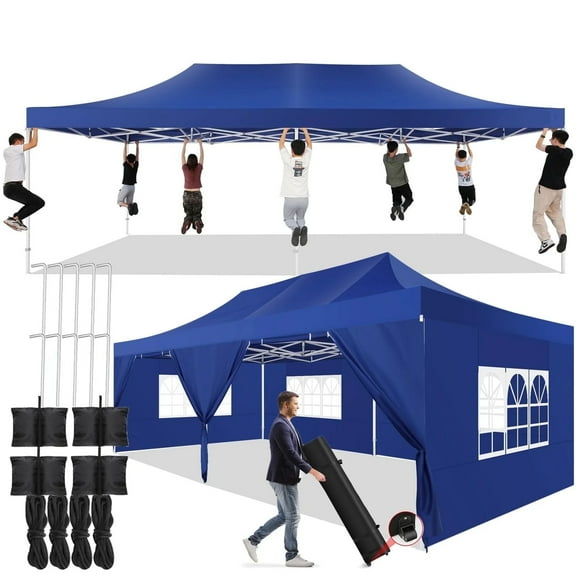 COBIZI 13x26 Extra Large Heavy duty Canopy Party Tent,Pop up Canopy with Side Walls for Outdoor Events Wedding,Picnics,Lawn Ez Up Canopy Four Seasons Windproof Canopy,Dark Blue(Frame Thickened)