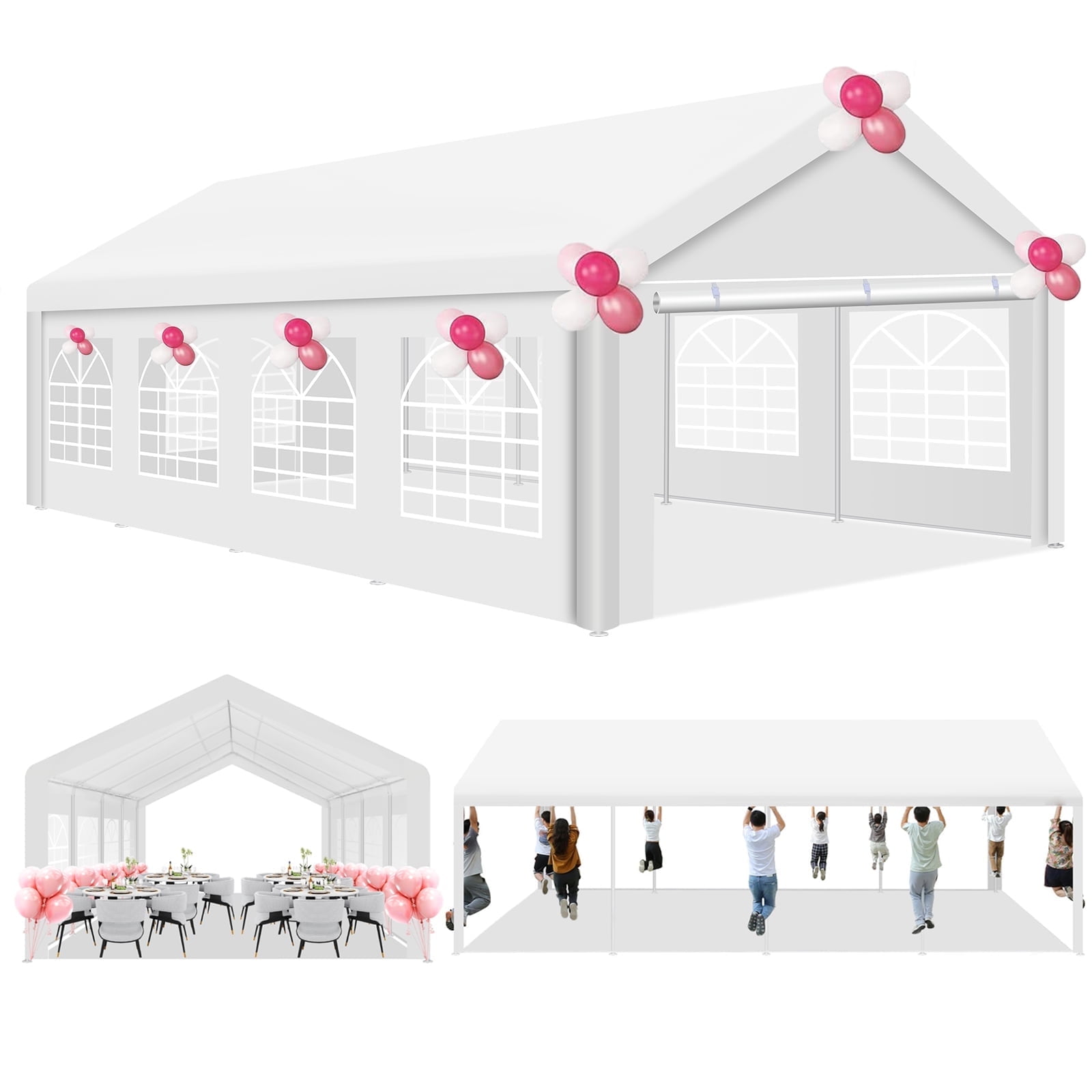 13' x 26' White Heavy Duty Waterproof Party Tent with Removable Sidewalls