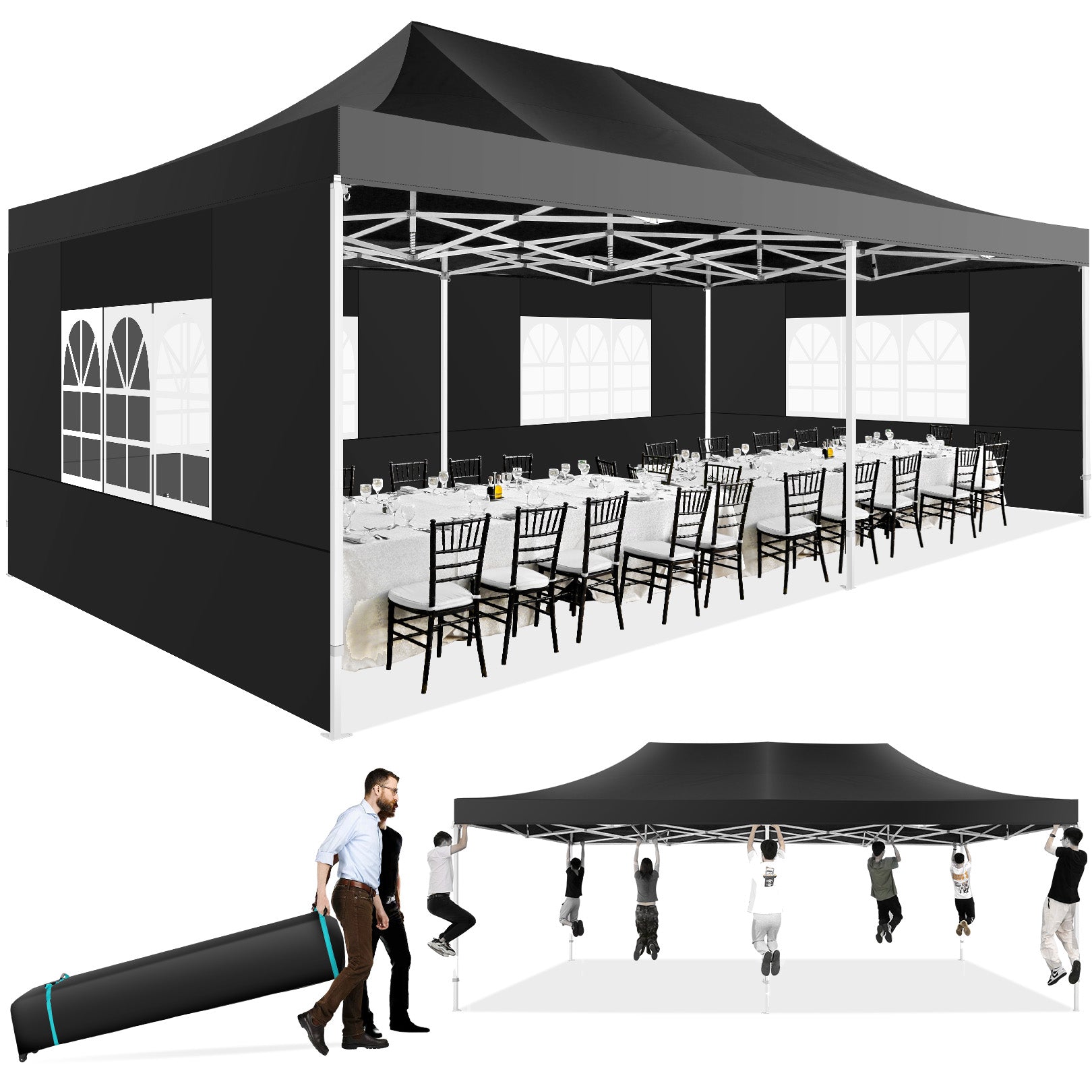 13x26 Heavy Duty Pop up Canopy with 6 Sidewalls, 2 Height